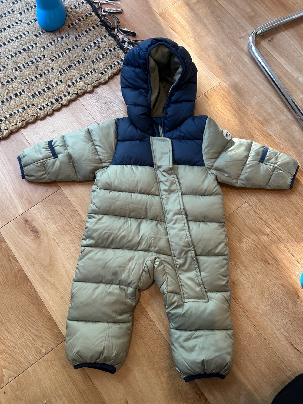 Toddler Two-Tone Olive and Navy Puffer Snowsuit